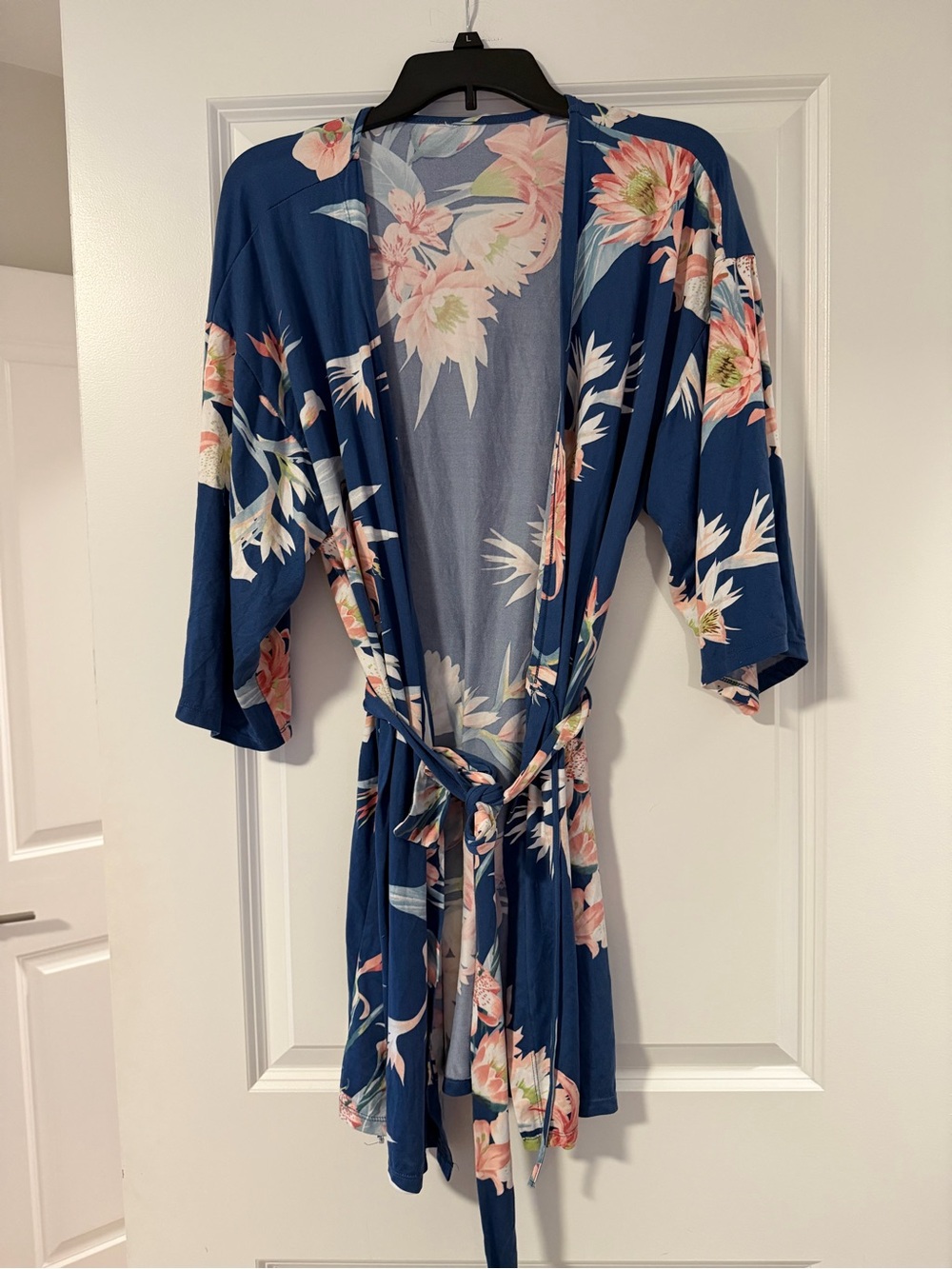 Macy's Navy Floral Kimono Robe with Belt